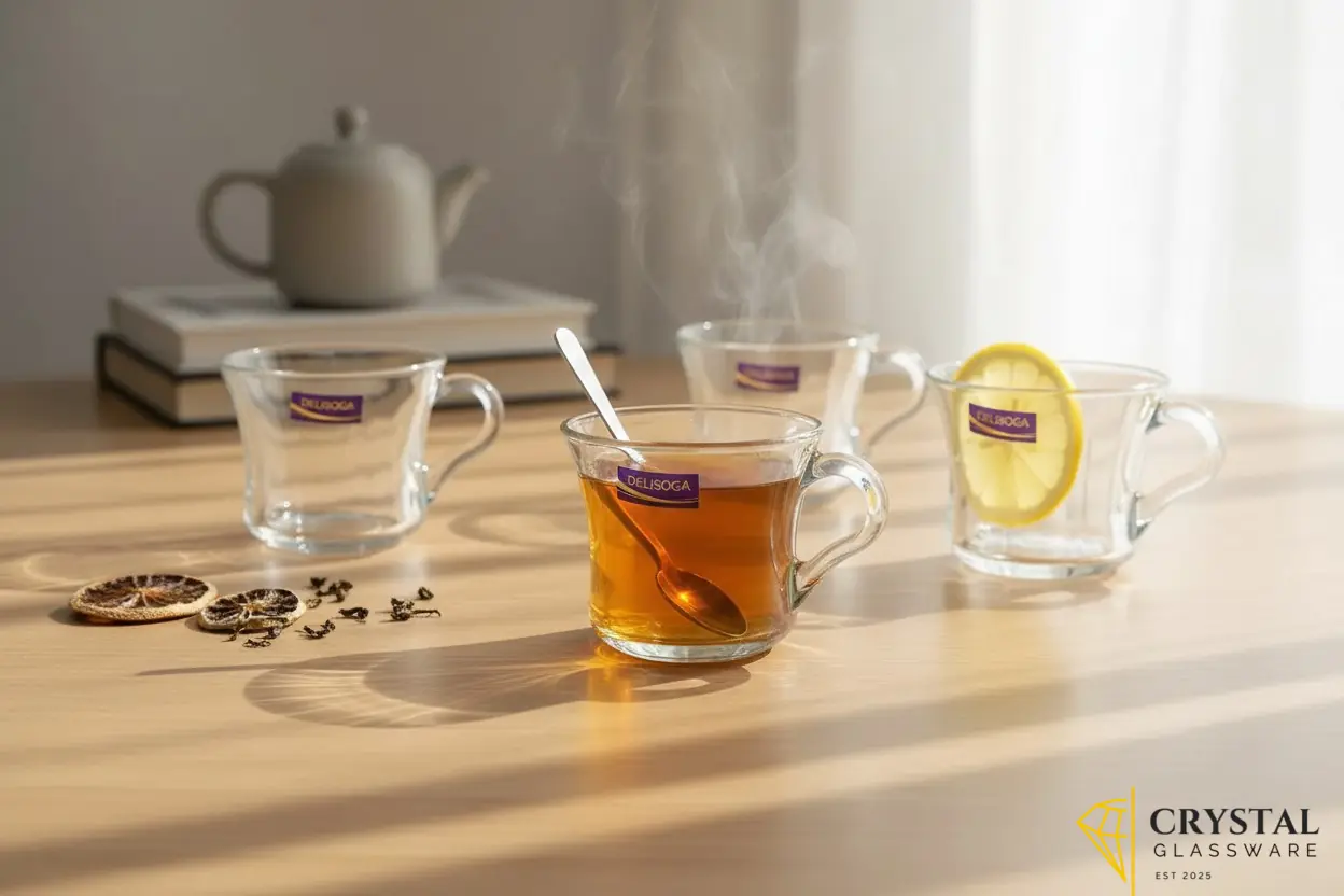 Delisoga Elegant Set of 6 Clear Glass Coffee & Tea Mugs 
